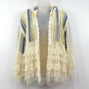 POL Hooded Cardigan Women S NWT Crochet Fringe Boho Hippie Oversized‎ Festival